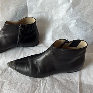 Black Leather Ankle Boots with Silver Toe Cap